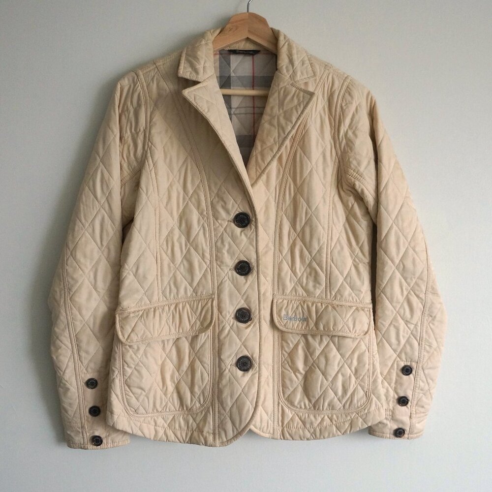 Vintage Barbour Cream Quilted Blazer with Tartan Lining Small